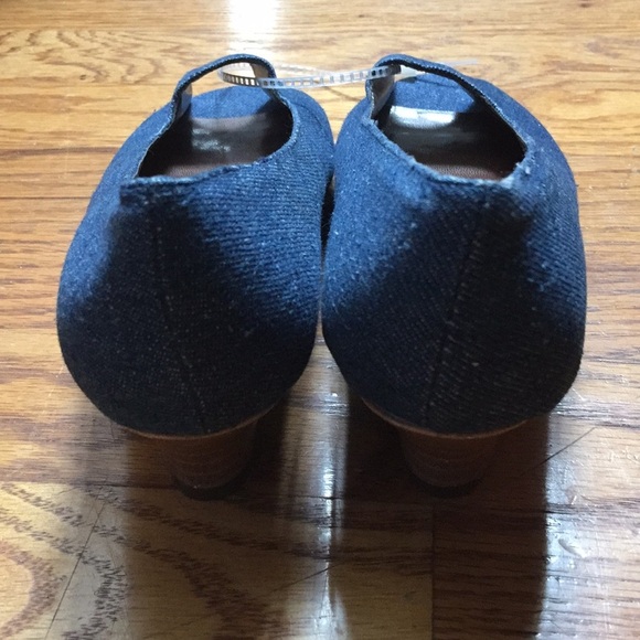 Pierre Dumas Denim Wedge Peep Toe Heels Shoes 6 - Picture 4 of 5